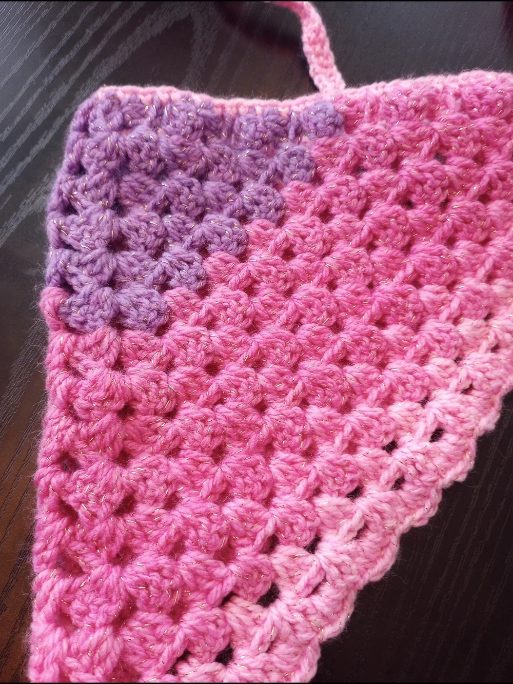 Handmade Crochet Sparkly Triangle Bandana Scarf Pink Purple Summer Beach Festive